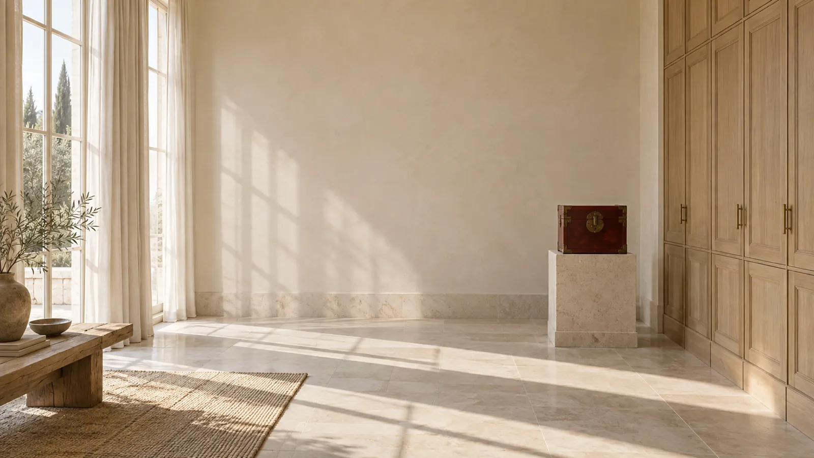 An open navy vault door with a brass wheel, revealing shelves of archive boxes